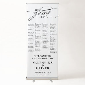 Alphabetical Calligraphy Wedding Seating Chart Retractable Banner