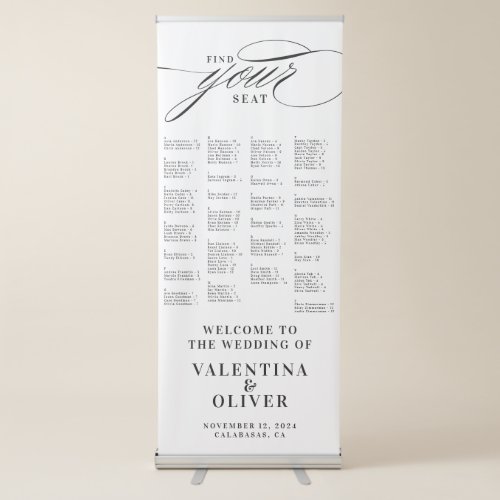 Alphabetical Calligraphy Wedding Seating Chart Retractable Banner