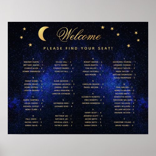 Alphabetical Celestial Wedding Stars Seating Chart