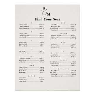 Alphabetical Classic Monogram Ivory Seating Chart