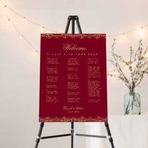 Alphabetical Deep Red Gold Ornate Seating Chart  Foam Board