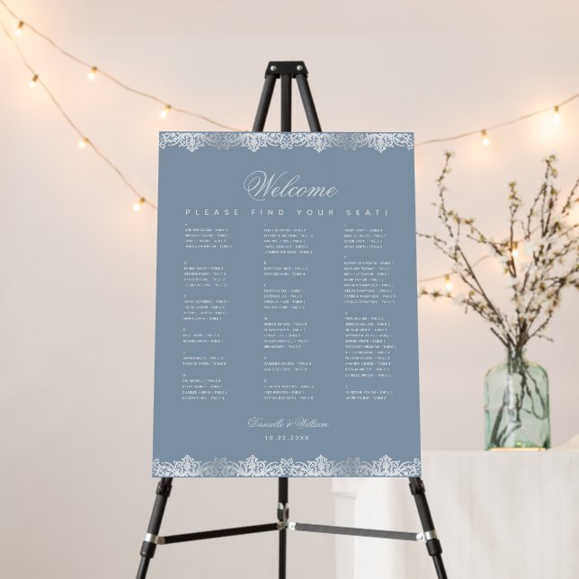 Alphabetical Dusty Blue Gray Antique Seating Chart Foam Board (In Situ (Stand))