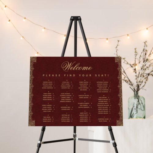 Alphabetical Elegant Burgundy Gold Seating Chart  Foam Board