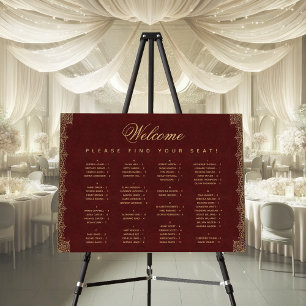 Alphabetical Elegant Burgundy Gold Seating Chart Foam Board