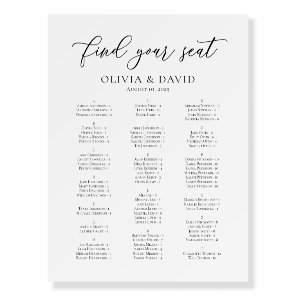 Alphabetical Elegant Find Your Seat Seating Chart Foam Board