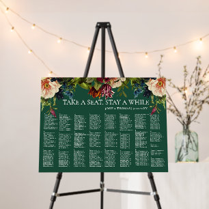 Alphabetical Emerald Florals Wedding Seating Plan Foam Board