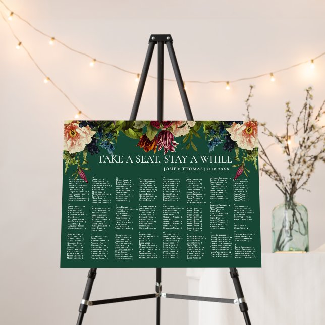 Alphabetical Emerald Florals Wedding Seating Plan Foam Board (In Situ (Stand))