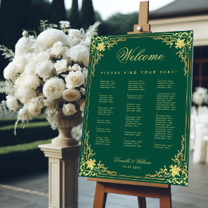 Alphabetical Emerald Green Faux Gold Seating Chart Foam Board