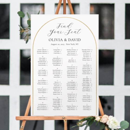 Alphabetical Gold Arch Find Your Seat Seating Plan Foam Board