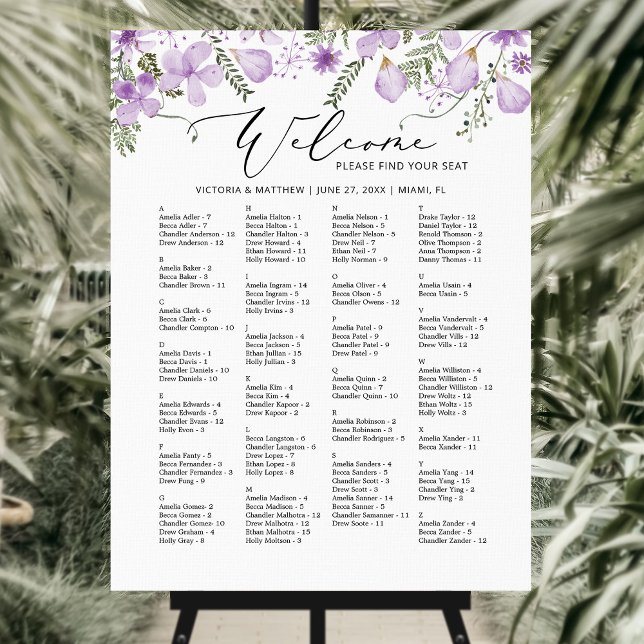 Alphabetical Guest Floral Wedding Seating Chart Foam Board (Creator Uploaded)