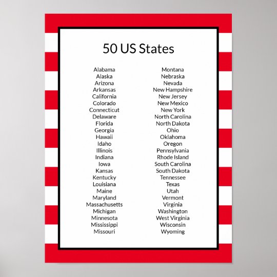 Alphabetical List Of 50 Us States Poster Zazzle 3948