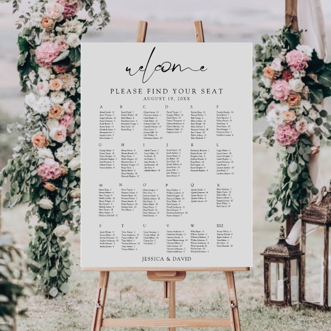 Alphabetical Modern Wedding Seating Chart Foam Boa Board (Creator Uploaded)
