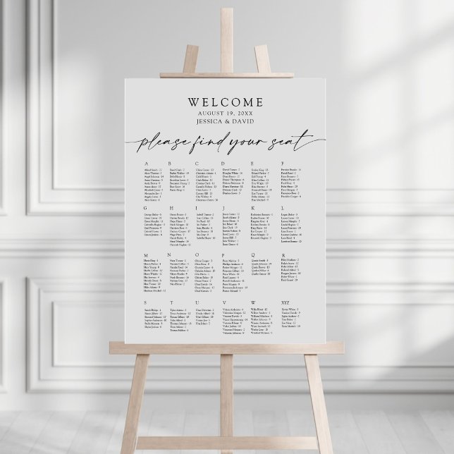 Alphabetical Modern Wedding Seating Chart Foam Boa Foam Board (Creator Uploaded)
