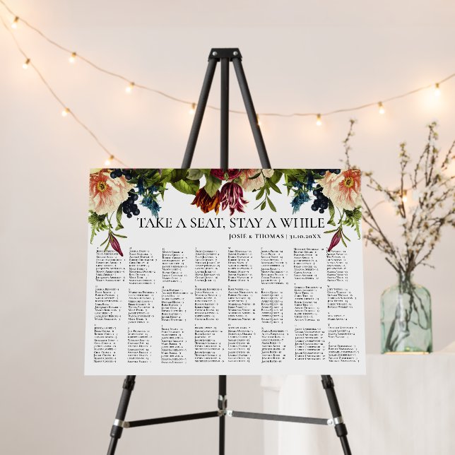 Alphabetical Moody Florals Wedding Seating Plan Foam Board (In Situ (Stand))