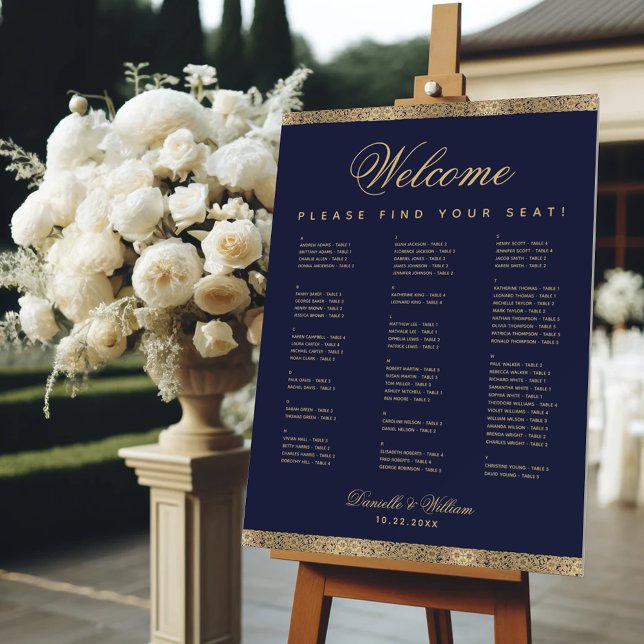 Alphabetical Navy Blue Gold Elegant Seating Chart  Foam Board (Creator Uploaded)