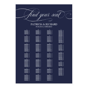 Alphabetical Navy Blue Wedding Seating Chart