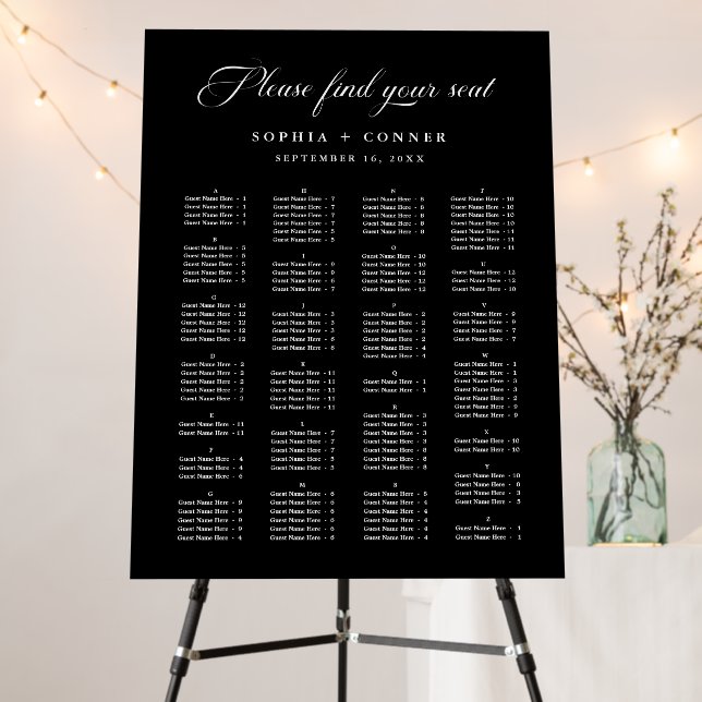 Alphabetical Order Black Wedding Seating Chart  Foam Board (In Situ (Stand))