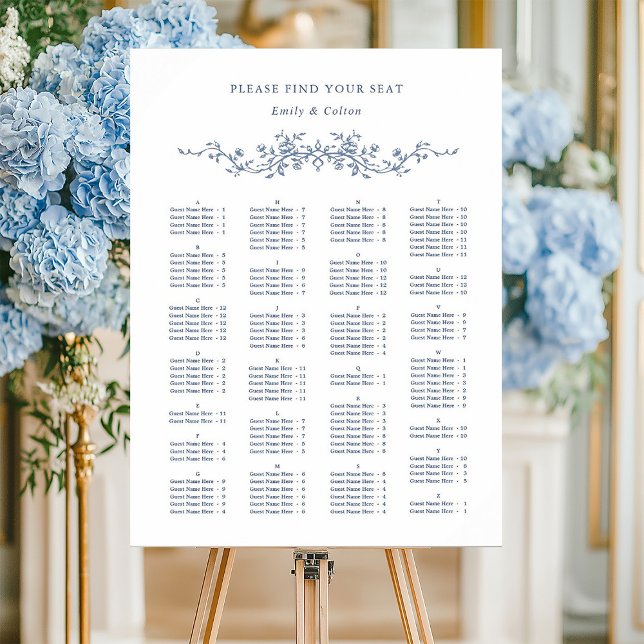 Alphabetical Order Blue Wedding Seating Chart (Creator Uploaded)