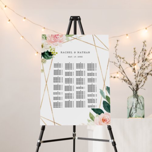 ALPHABETICAL Order Floral Wedding Seating Chart  Foam Board