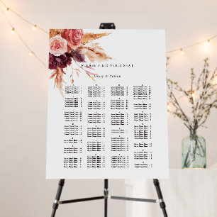 Alphabetical Order Floral Wedding Seating Chart Foam Board