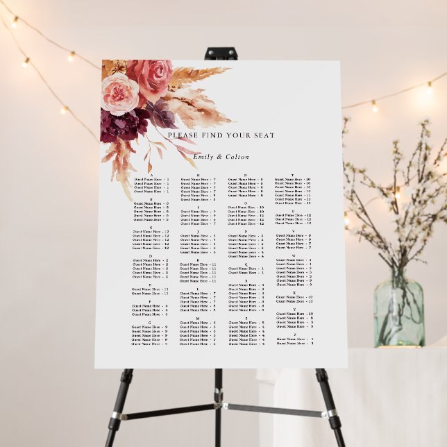 Alphabetical Order Floral Wedding Seating Chart Foam Board (In Situ (Stand))