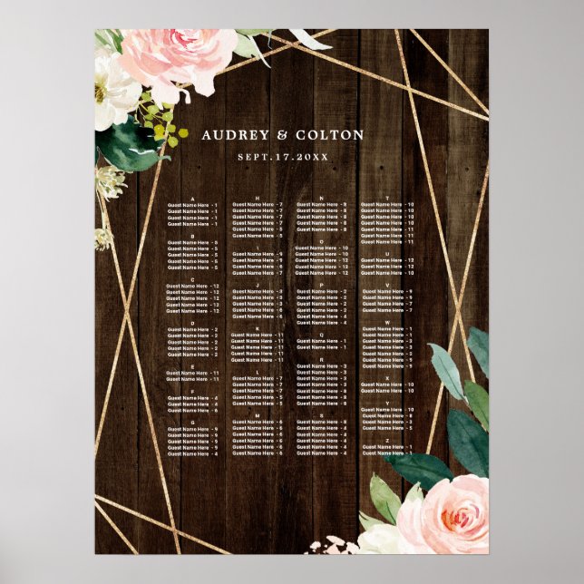 ALPHABETICAL Order Geometric Floral Seating Chart (Front)