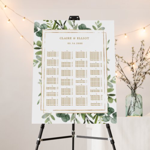 ALPHABETICAL ORDER Gold Greenery Seating Chart Foam Board