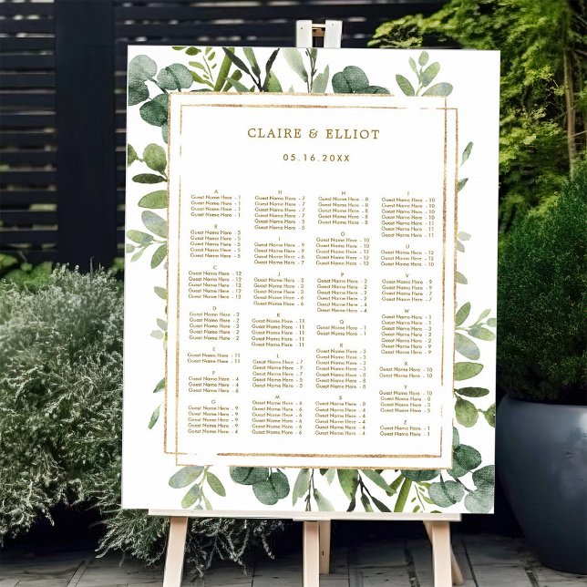 ALPHABETICAL ORDER Gold Greenery Seating Chart Foam Board (Creator Uploaded)
