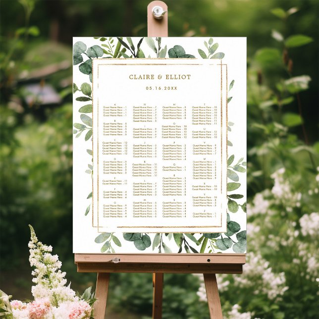 ALPHABETICAL ORDER Gold Greenery Wedding Seating Poster (Creator Uploaded)
