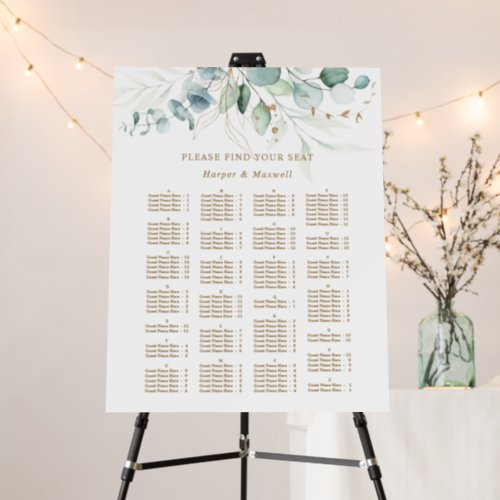 ALPHABETICAL Order Gold Wedding Seating Chart Foam Board