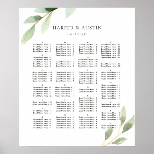 Wedding Seating Chart Alphabetical Order