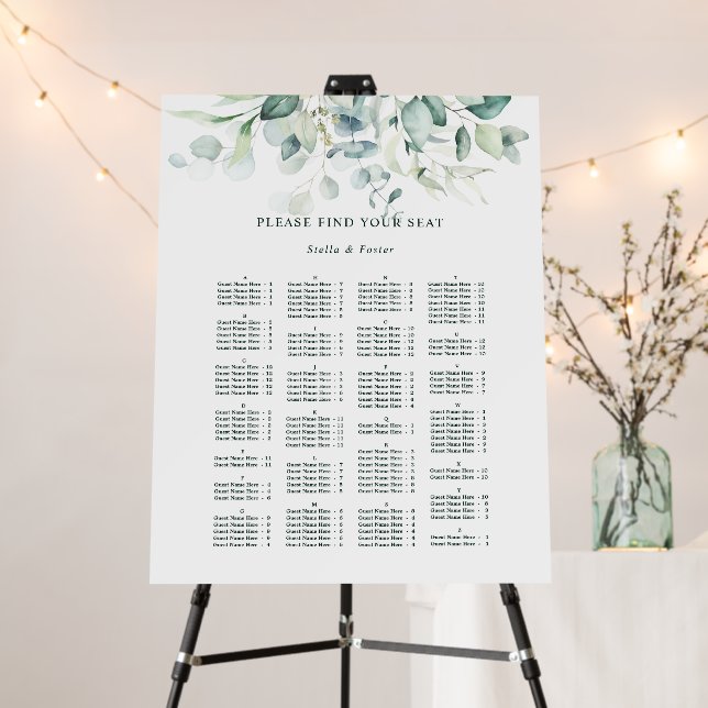ALPHABETICAL Order Greenery Wedding Seating Chart Foam Board (In Situ (Stand))