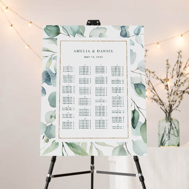 ALPHABETICAL Order Greenery Wedding Seating Chart Foam Board (In Situ (Stand))