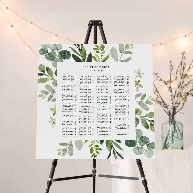ALPHABETICAL ORDER Greenery Wedding Seating Chart  Foam Board (In Situ (Stand))
