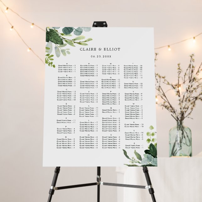 ALPHABETICAL ORDER Greenery Wedding Seating Chart Foam Board (In Situ (Stand))