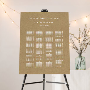 Alphabetical Order Kraft Wedding Seating Chart Foam Board