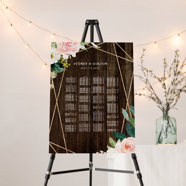 ALPHABETICAL Order Rustic Floral Seating Chart Foam Board (In Situ (Stand))