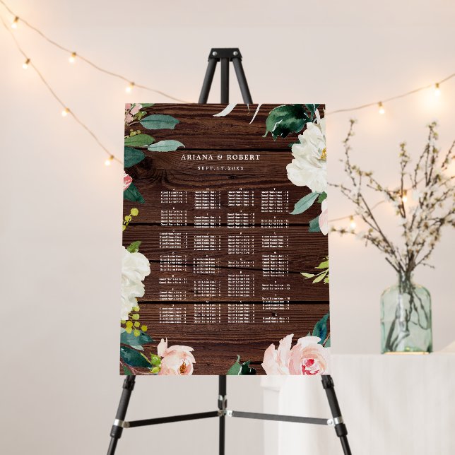 ALPHABETICAL Order Rustic Wood Seating Chart  Foam Board (In Situ (Stand))