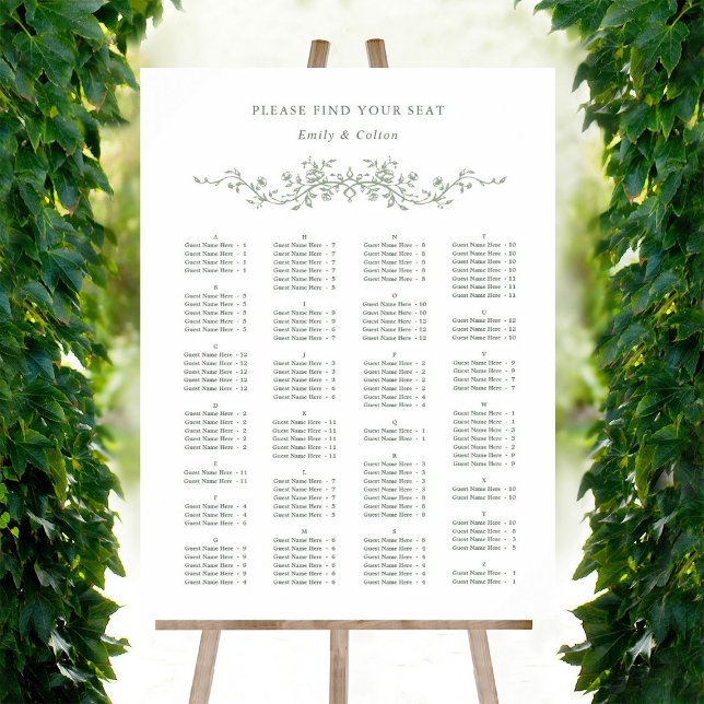 Alphabetical Order Sage Green Wedding Seating Foam Board (Creator Uploaded)