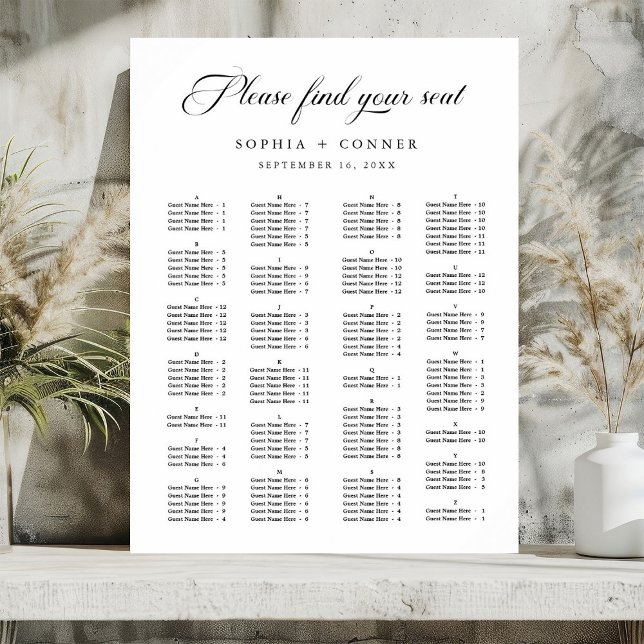 Alphabetical Order Simple Wedding Seating Chart  (Creator Uploaded)