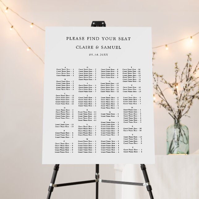 Alphabetical Order Simple Wedding Seating Chart Foam Board (In Situ (Stand))