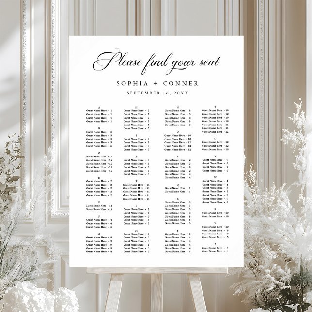 Alphabetical Order Simple Wedding Seating Chart  Foam Board (Creator Uploaded)