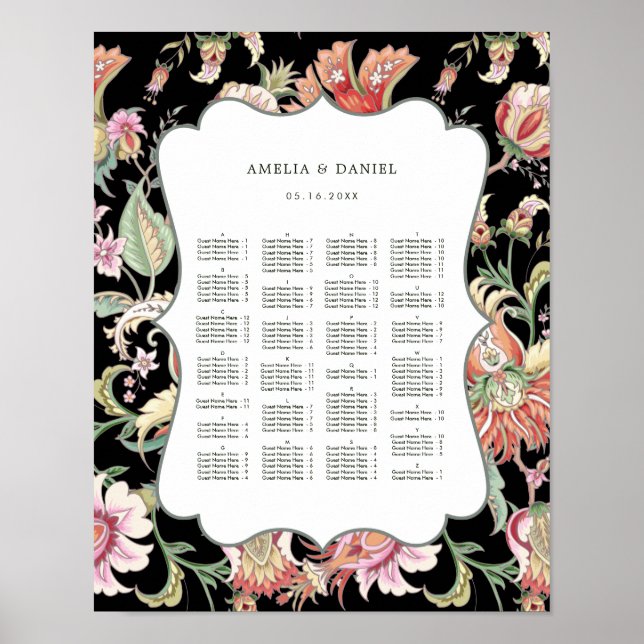 ALPHABETICAL ORDER Tropical Boho Floral Seating Poster (Front)