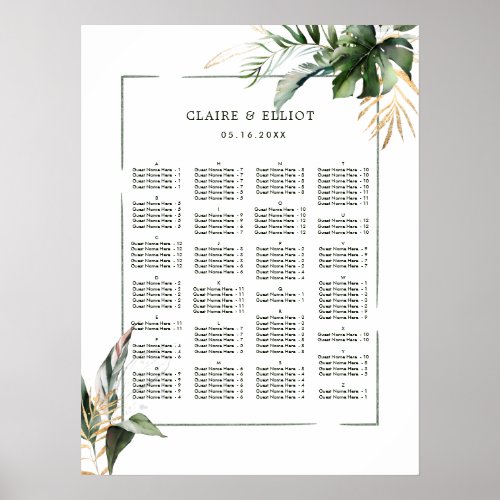 ALPHABETICAL ORDER Tropical Wedding Seating Chart