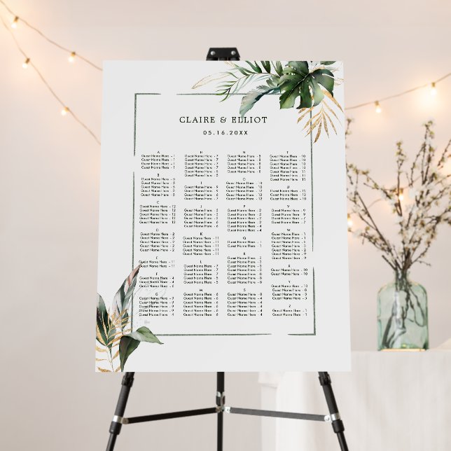 ALPHABETICAL ORDER Tropical Wedding Seating Chart Foam Board (In Situ (Stand))