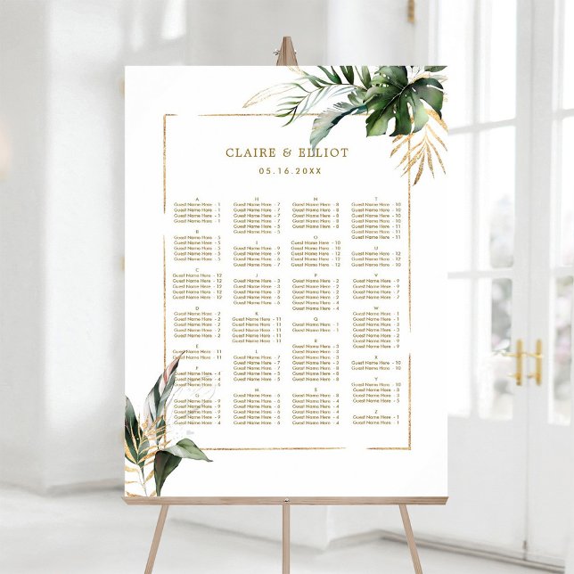 ALPHABETICAL ORDER Tropical Wedding Seating Chart Foam Board (Creator Uploaded)