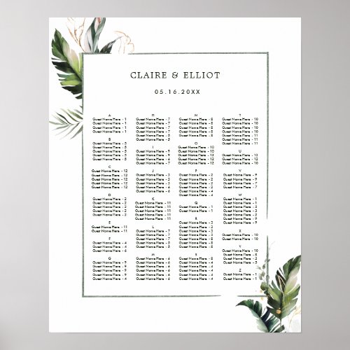 ALPHABETICAL ORDER Tropical Wedding Seating Poster