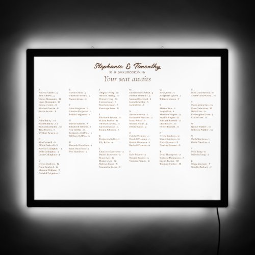 Alphabetical Order Wedding Seating Chart LED Sign