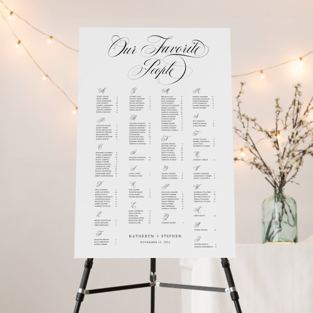 Alphabetical Our Favorite People Elegant Wedding Foam Board (In Situ (Stand))