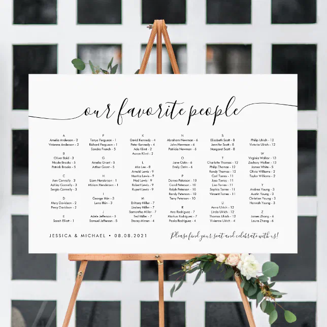 Alphabetical Our Favorite People Seating Chart | Zazzle